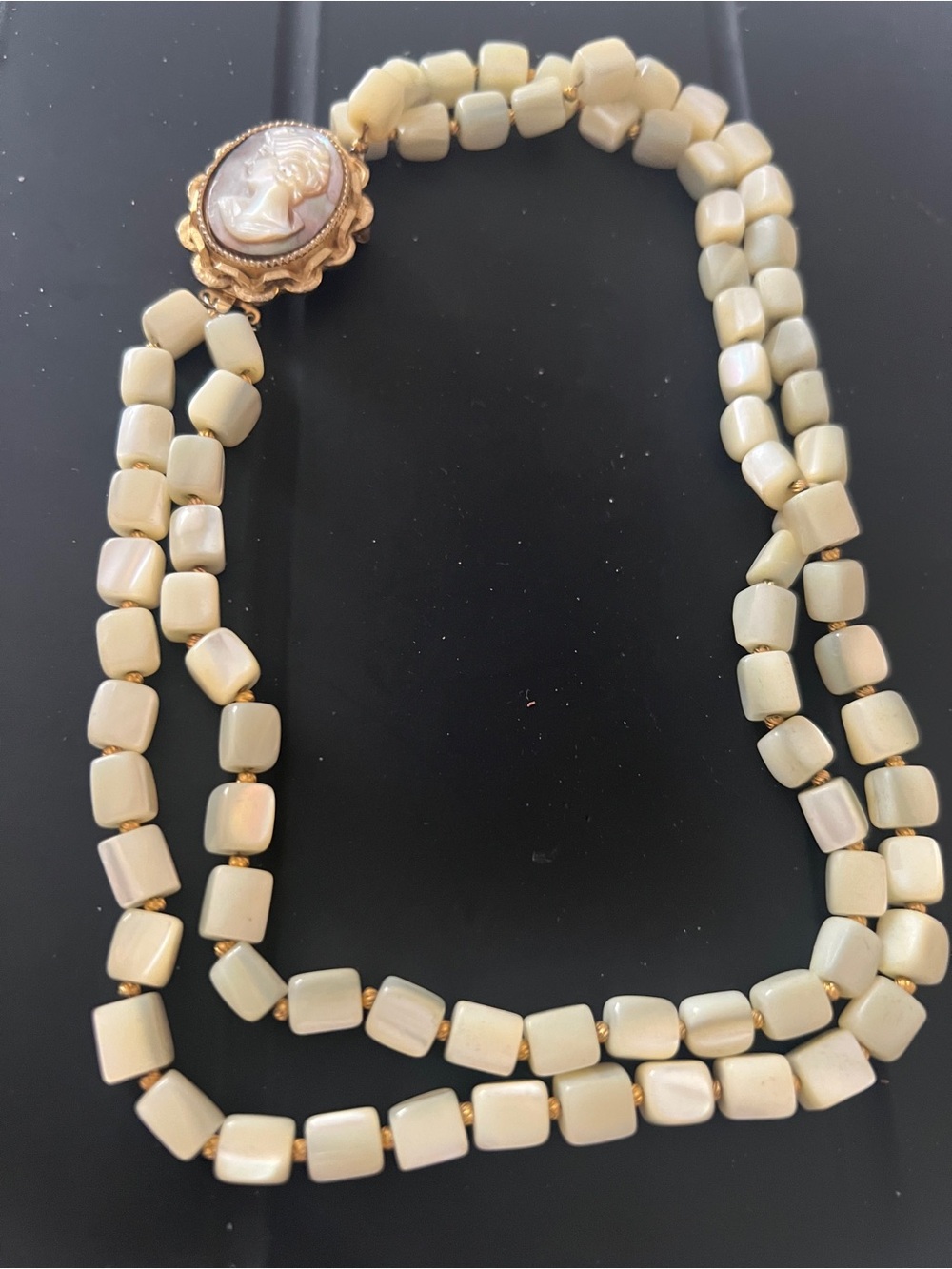 Vintage Mother of Pearl Necklace with Removable Cameo Catch Brooch
